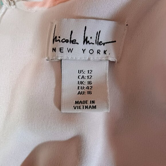 EUC: Nicole Miller Sze12 Pink & White Floral Chiffon Halter Midi Dress - Picture 3 of 6